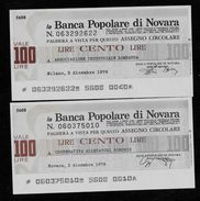 2 Mini Assegni Circolari BANCA POPOLARE NOVARA Ass. Ind. Lombarda, Coop. Allev. Sondrio - FDS - [10] Cheques Y Mini-cheques