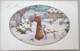 CPA Litho Chromo Illustrateur HARDY ? VISE N° 125 FEMME FILLE ET CHIEN DANS MEDAILLON DECOR NEIGE LE HOUX - Hardy, Florence