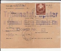 64926- REPUBLIC COAT OF ARMS, STAMPS ON REGISTERED DOCUMENT, 1952, ROMANIA - Briefe U. Dokumente