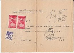 64928- WORKERS MOVEMENT, WORKER, STAMPS ON DOCUMENT, 1955, ROMANIA - Storia Postale