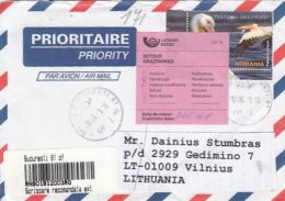 64936- PELICAN BIRD, STAMPS ON REGISTERED COVER, 2016, ROMANIA - Brieven En Documenten