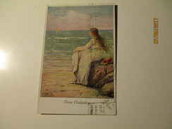 MAILICK , FEMME ON SEASHORE LOOKING AT SAILBOAT  , OLD POSTCARD , KO - Mailick, Alfred