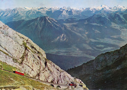 SWITZERLAND - COLOUR PICTURE POST CARD - HOTEL PILATUS KULM, BELLEVUE - ELECTRIC PILATUS RAILWAY - TRAVEL / TOURISM - Bellevue