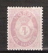 Norway 1872 Posthorn 4 Shilling Mi 19 A?  MH(*) - Unused Stamps