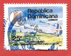 REPUBLICA DOMINICANA USATO - 1987 - Airplane "Colon", Major Frank Feliz (1937) - 25 ¢ - Michel  DO 1548 - Dominican Republic