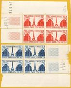 France**LUXE 1951 Bloc De 4 En Coin De Feuille P 911 Et 912 Paire, Vf 18 F Et 30 F. La Tour Eiffel Et Le Palais De Chail - Neufs