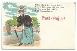 Neujahr Dame Mit Schirm Im Park Vorläufer-Litho Sehr Früher Druck Um 1890! - New Year