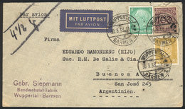 GERMANY Airmail Cover Sent From Wuppertal To Buenos Aires On 30/MAR/1933 Franke - Autres & Non Classés
