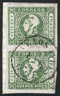 ARGENTINA GJ.16, 4R. Worn Impression, Dark Green, Handsome Vertical Pair On Sma - Buenos Aires (1858-1864)