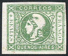 ARGENTINA GJ.16b, With Light PARTIAL DOUBLE IMPRESSION Variety, Wide Margins, M - Buenos Aires (1858-1864)