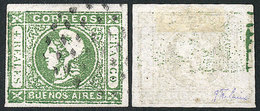 ARGENTINA GJ.16, 4R. Green, Worn Impression, PARTIAL DOUBLE IMPRESSION ON REVER - Buenos Aires (1858-1864)