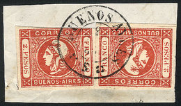 ARGENTINA GJ.18, 2P. Red, Semi-clear Impression, 2 Stamps Of Wide Margins In Be - Buenos Aires (1858-1864)