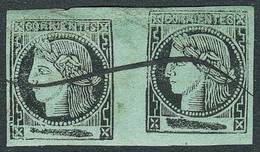 ARGENTINA GJ.5, Blue-green, PAIR Of Good Margins, Pen Cancelled, VF! - Corrientes (1856-1880)