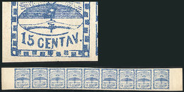 ARGENTINA "GJ.3e + 3a, 15c. Blue Small Figures, Strip With The 9 Types, The 1st - Ongebruikt