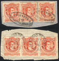 ARGENTINA GJ.38, Strip Of 3 + Pair And Single On Fragments Tied By Postmarks Of - Otros & Sin Clasificación