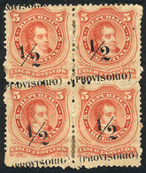 ARGENTINA GJ.59d, Block Of 4 With Variety: DIAGONAL OVERPRINT, Mint, Part Gum, - Autres & Non Classés