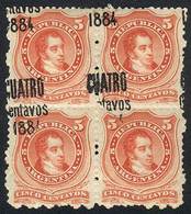 ARGENTINA "GJ.76b+c+e, Block Of 4 Of Provisional ""CUATRO Centavos"" With Stron - Other & Unclassified