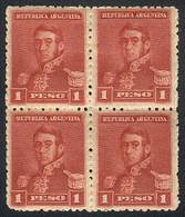 ARGENTINA GJ.149, 1892 San Martín 1P. Brick Red, Mint Block Of 4, VF (bottom St - Autres & Non Classés