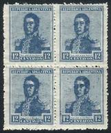 ARGENTINA GJ.555, Block Of 4 With Variety: Thick Paper And Very Inky And Worn I - Andere & Zonder Classificatie