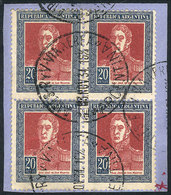 ARGENTINA GJ.589, 1923 San Martín 20P., With Sun Watermark, Beautiful BLOCK OF - Andere & Zonder Classificatie