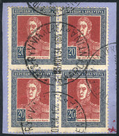 ARGENTINA GJ.589, 1923 San Martín 20P., With Sun Watermark, Beautiful BLOCK OF - Autres & Non Classés