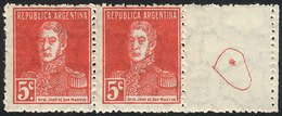ARGENTINA GJ.599d + CD, RARE COMBINATION: 1924 5c. San Martín, Pair WITH AND WI - Autres & Non Classés