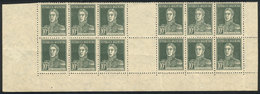 ARGENTINA GJ.600EV, 1924 10c. San Martín, Block Of 12 Stamps And 2 Vertical Gut - Autres & Non Classés
