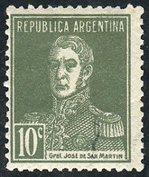 ARGENTINA GJ.600A, 1924 10c. San Martín, OLIVE GREEN, Mint, Excellent Quality, - Autres & Non Classés