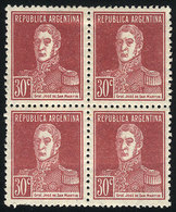 ARGENTINA GJ.619, Ribbed Paper, Mint Block Of 4 Of VF Quality, Catalog Value US - Autres & Non Classés