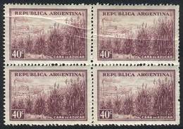 ARGENTINA GJ.810, 40c. Sugar Cane Unwatermarked, Block Of 4 With VARIETY: Paper - Andere & Zonder Classificatie