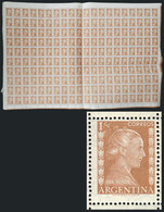 ARGENTINA "GJ.1003, 1952 1c. Eva Peron, Complete Sheet Of 200 Stamps With PRINT - Andere & Zonder Classificatie