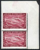 ARGENTINA GJ.1028, 1954 5P. Telecommunications, Pair IMPERFORATE At Top, Very R - Andere & Zonder Classificatie
