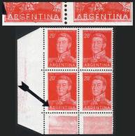ARGENTINA "GJ.1034, Corner Block Of 4 With Extremely Rare PARTIAL DOUBLE IMPRES - Autres & Non Classés