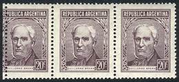 ARGENTINA GJ.1038, 1954/7 20c. Guillermo Brown Type C, Strip Of 3, The Left Sta - Andere & Zonder Classificatie