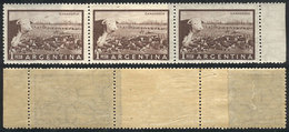 ARGENTINA GJ.1045, 1P. Cattle, Strip Of 3 With END-OF-ROLL JOINT PAPER Variety, - Autres & Non Classés