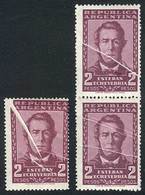 ARGENTINA GJ.1048, 2P. Echeverría, Pair + Single, All With LARGE PAPER FOLDS, E - Andere & Zonder Classificatie