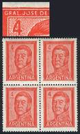 ARGENTINA GJ.1139, 1959/64 4P. San Martín, Block Of 4 With RETOUCH In The Dotte - Andere & Zonder Classificatie