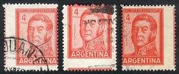 ARGENTINA GJ.1138/9, 1959/64 4P. San Martín, 3 Examples With Shifted Perforatio - Andere & Zonder Classificatie