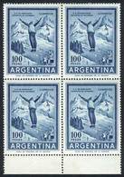 ARGENTINA GJ.1148, 1959/64 100P. Ski, Block Of 4, The Top Stamps Are Lightly Hi - Andere & Zonder Classificatie