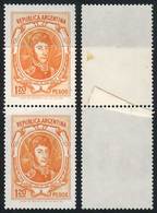 ARGENTINA GJ.1537, 1970/3 $1.20 San Martín, Pair With PAPER OVERLAP Variety, VF - Andere & Zonder Classificatie