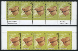 ARGENTINA GJ.3094c, 2 Strips Of 5 (top And Lower Row Of The Sheet), DIFFERENT C - Andere & Zonder Classificatie