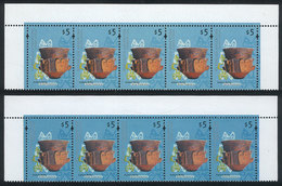 ARGENTINA GJ.3097 + 3097a, 2 Strips Of 5, Top Row Of The Sheet, MNH, VF Quality - Andere & Zonder Classificatie
