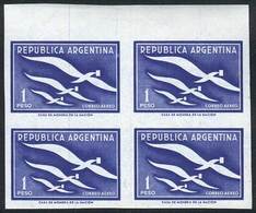 ARGENTINA GJ.1089P, 1957 Intl. Letter Week, IMPERFORATE BLOCK OF 4, VF Quality, - Luchtpost