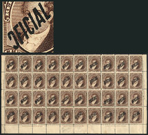 ARGENTINA "GJ.15 + 15b, 1884 Moreno 4c., Fantastic Block Of 40 Stamps (lower Pa - Officials