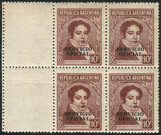 ARGENTINA GJ.662CZ, Rivadavia 10c. Unwatermarked, Thick Canadian Paper, Block O - Officials