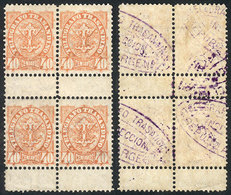 ARGENTINA "GJ.54, Telégrafo Trasandino 40c. Orange, Block Of 4 With Gutters, Fu - Telegraafzegels