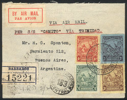 BARBADOS Registered Cover Sent To Buenos Aires On 29/NO/1934, With Transit Mark - Barbades (1966-...)
