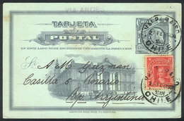 CHILE 1c. Postal Card Uprated With 2c. Columbus, Sent From Valparaiso To Rosari - Chili