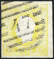 PORTUGAL Sc.18, 1866/7 10R. Yellow, Excellent Quality, Catalog Value US$140. - Andere & Zonder Classificatie