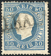 PORTUGAL Sc.43, 1879 50r. Light Blue With Nice Straightline Cancel, VF Quality, - Andere & Zonder Classificatie
